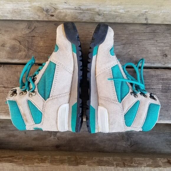 Vintage 80s Retro Vasque Clarion '88 Taupe Turquoise Suede Leather Hiking Boots - Picture 3 of 12